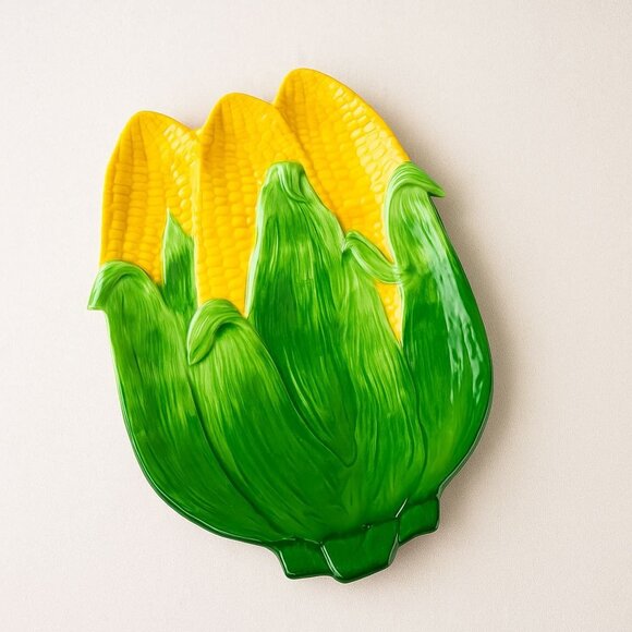 Corn Ceramic Serving Platter Retro Farmhouse Table Decor VTG Kitchen Dish BBQ - Picture 2 of 13